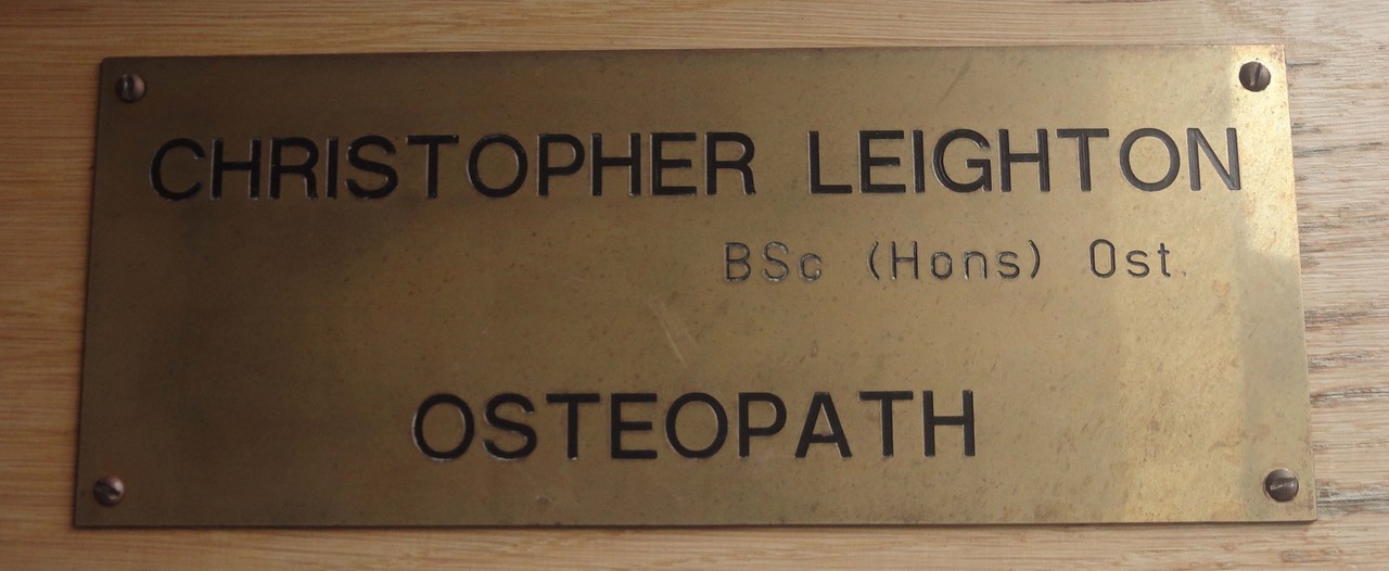 Bexleyheath Osteopathic Practice Brass Name Plate for main osteopath at the Bexleyheath Osteopathic Practice